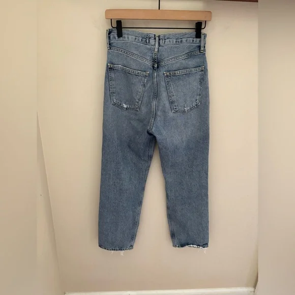 Agolde 90's Crop Mid Rise Jeans in Suspend Distressed Size 23 - Picture 5 of 7
